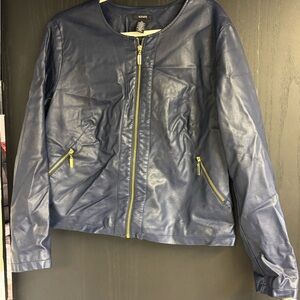 Alfani Blue Leather Jacket Sleek Motorcycle Style women’s XL